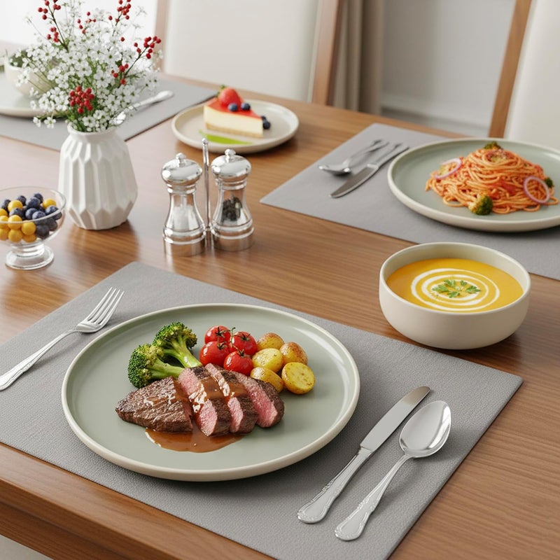 كويزين أرت طقم عشاء كويزين آرت مولي المكون من 12 قطعة من الخزف الحجري - خدمة كاملة لأربعة أشخاص مع أطباق عشاء وأطباق سلطة وأوعية - أواني خزفية عصرية في علبة هدايا للمنزل والمطبخ. - Image 4