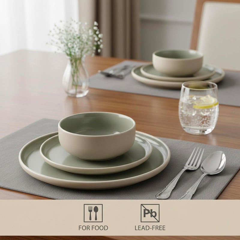 كويزين أرت طقم عشاء كويزين آرت مولي المكون من 12 قطعة من الخزف الحجري - خدمة كاملة لأربعة أشخاص مع أطباق عشاء وأطباق سلطة وأوعية - أواني خزفية عصرية في علبة هدايا للمنزل والمطبخ. - Image 2