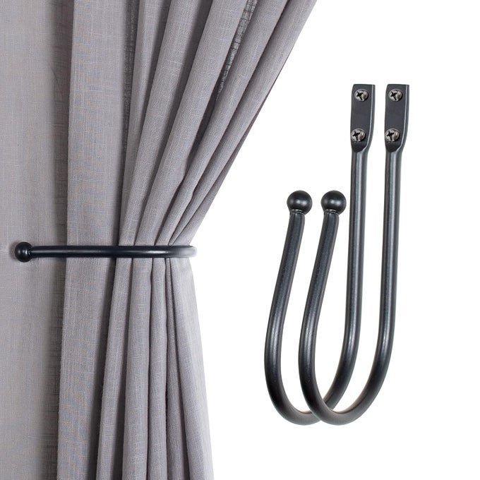 2 Pcs Curtain Holdback for Curtains Wall Mounted Metal Drapery Hook for Door Window TreatmentBallBlack Matte