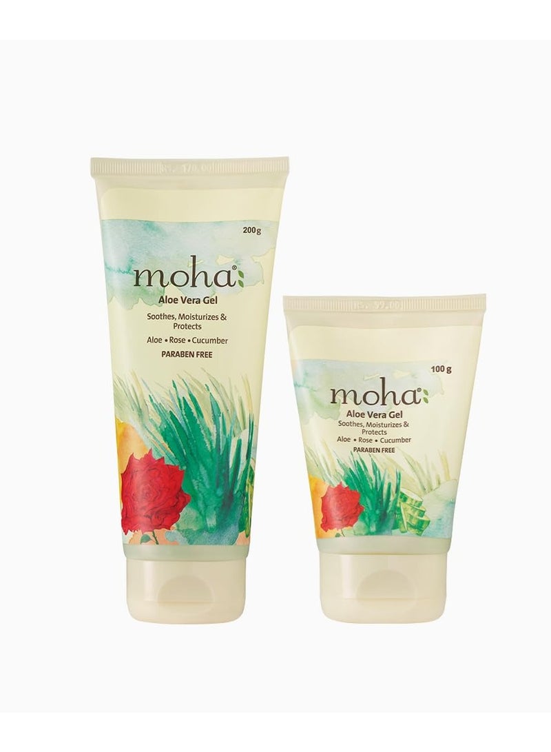 موها جل الصبار الغني بالورد والخيار للوجه والبشرة | جل وجه نقي وطبيعي لمنع البثور وحب الشباب ويساعد في شفاء تشققات الجلد والطفح الجلدي 100 جرام + 200 جرام، عبوة من قطعتين - Image 2