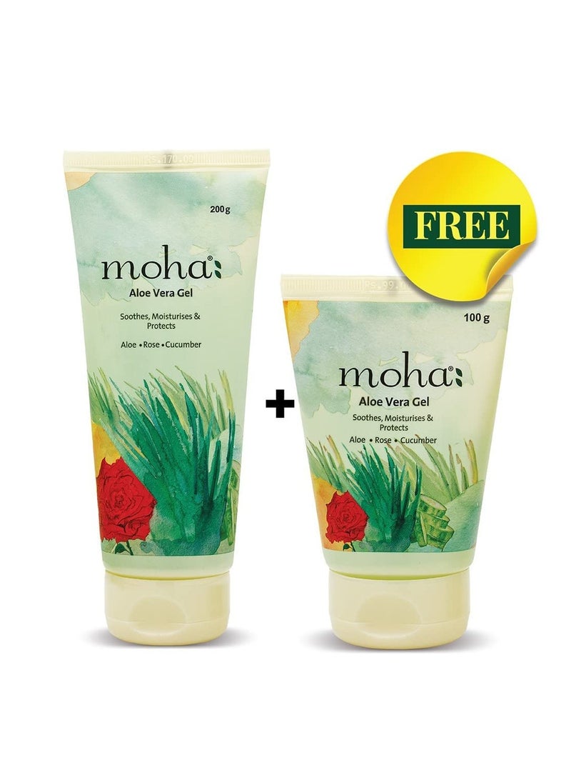 موها جل الصبار الغني بالورد والخيار للوجه والبشرة | جل وجه نقي وطبيعي لمنع البثور وحب الشباب ويساعد في شفاء تشققات الجلد والطفح الجلدي 100 جرام + 200 جرام، عبوة من قطعتين - Image 1