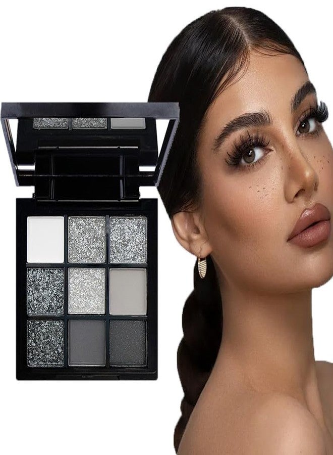 فيروني باليت ظلال العيون فيروني، أسود، رمادي دخاني، فضي لامع، 9 ألوان، ظلال عيون مطفية ولامعة، مكياج عيون يدوم طويلاً، سهل الدمج، لون طبيعي، بودرة ظلال عيون غنية بالأصباغ - Image 2