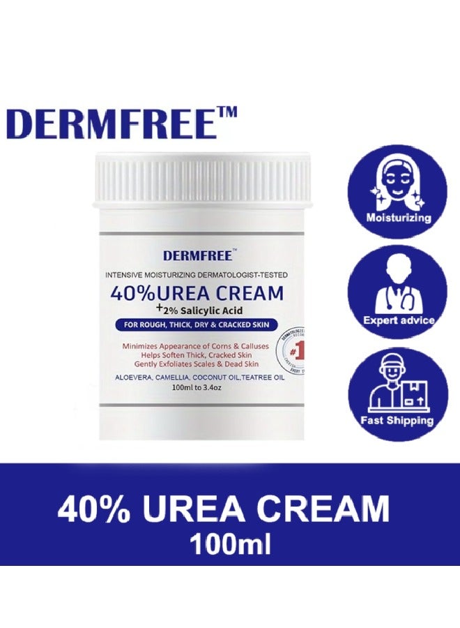 DERMFREE 100ml 40% Urea Cream with 2% Salicylic Acid Intensive Moisturizing Hydrating Urea Cream for Rough Thick Dry Cracked Feet Hand Skin Remove Corn and Callus Exfoliates Soften Thick Dead Skin - Image 3