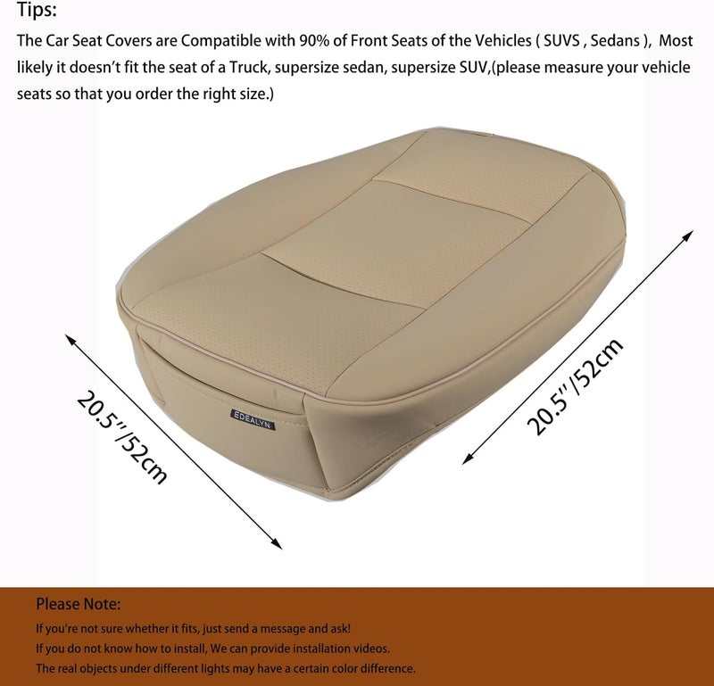 EDEALYN Ultra-Luxury PU Leather Car Seat Protection Cover Car Seat Cover for Most Four-Door Sedan&SUV,Single Seat Cover Without Backrest 1PCS (W 20.8× D 21× T 0.2inch) (3D-Beige) - Image 2