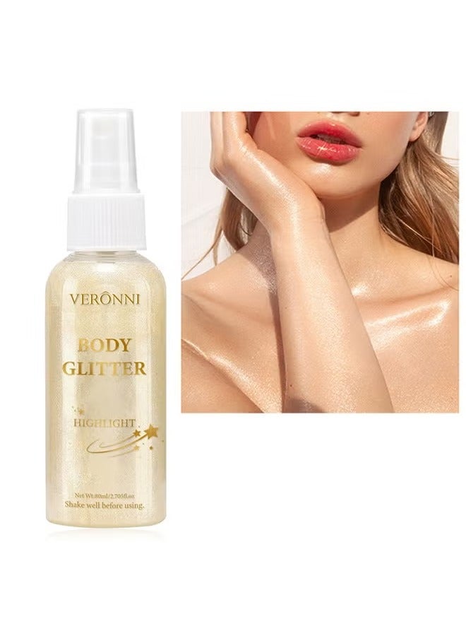 VERONNI Body Glitter Highlight，Glitter Body Oil, Moisturizing Lightweight Glitter Glow Illuminator, Non-stick Body Glow Liquid Highlighter Makeup Your Skin, Smooth Liquid Spray Summer Body Illuminator - #01 Pearl White - Image 1
