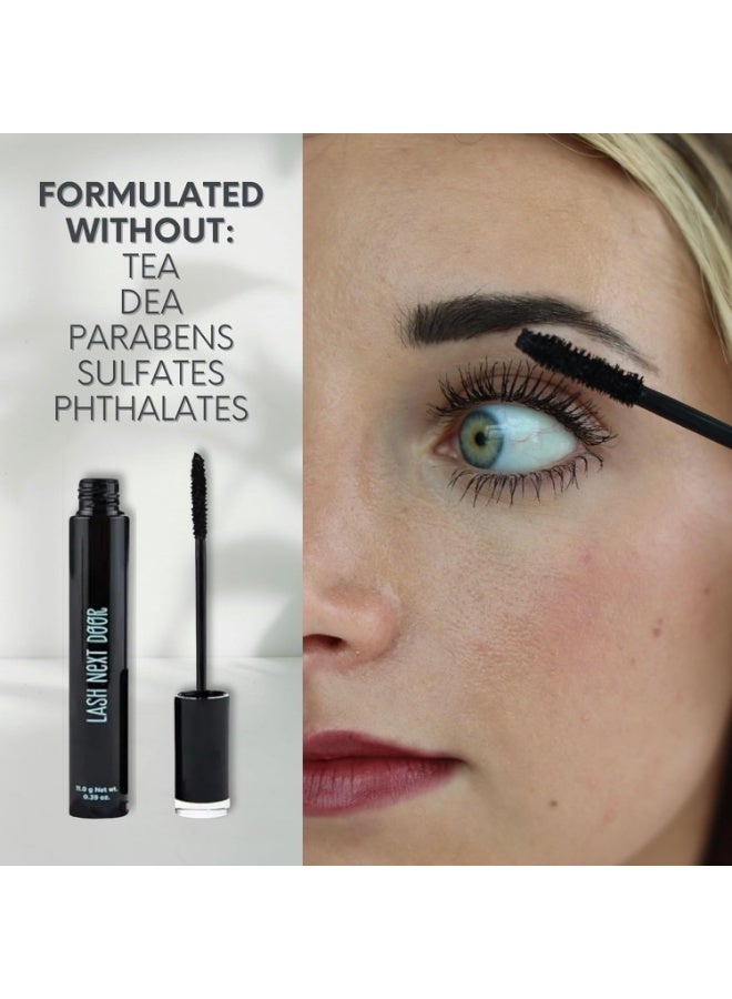 LASH NEXT DOOR ماسكارا مقاومة للماء بلون أسود لإطالة وكثافة الرموش - ماسكارا بدون تكتلات لتكثيف وإطالة الرموش - رموش مقاومة للتلطخ من بروكلين وبايلي (عبوة واحدة) - Image 5