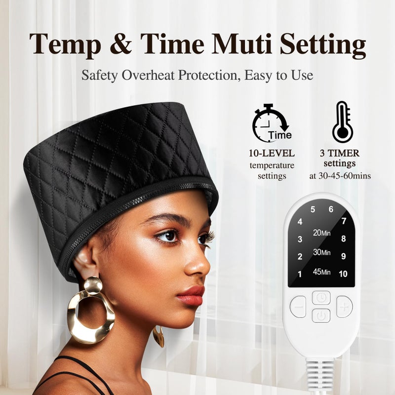 aopow Heat Cap for Deep Conditioning: 10-Level Heats Up Quickly 3 Time Settings Hair Steamer for Natural Hair Home Use Thermal Steam Cap for Black Hair Portable Heating Caps - Image 4
