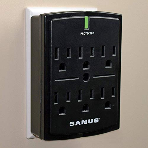 SANUS On-Wall Low Profile 1080J Fireproof Surge Protector with 6 AC Outlets & 3 Lines of Protection - Includes Power Signal Filtering Black - Image 1