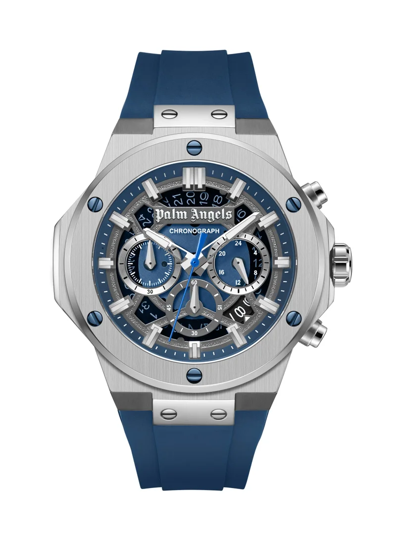 Palm Angels Fiero Blue Dial Blue Silicone Strap Chronograph Watch for Men, 44mm