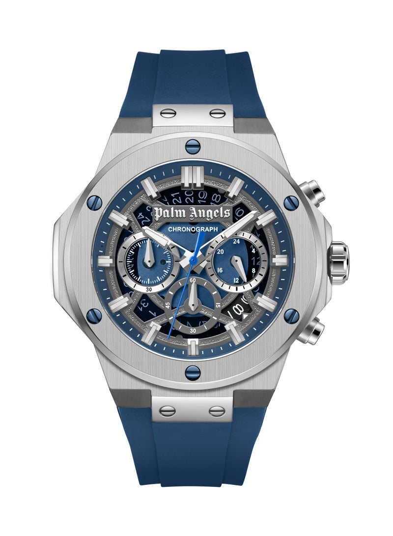 Palm Angels Fiero Blue Dial Blue Silicone Strap Chronograph Watch for Men, 44mm - Image 1