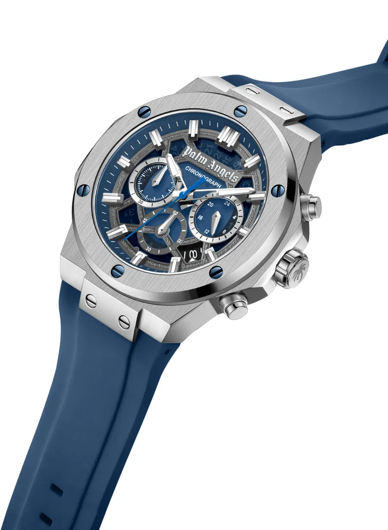 Palm Angels Fiero Blue Dial Blue Silicone Strap Chronograph Watch for Men, 44mm