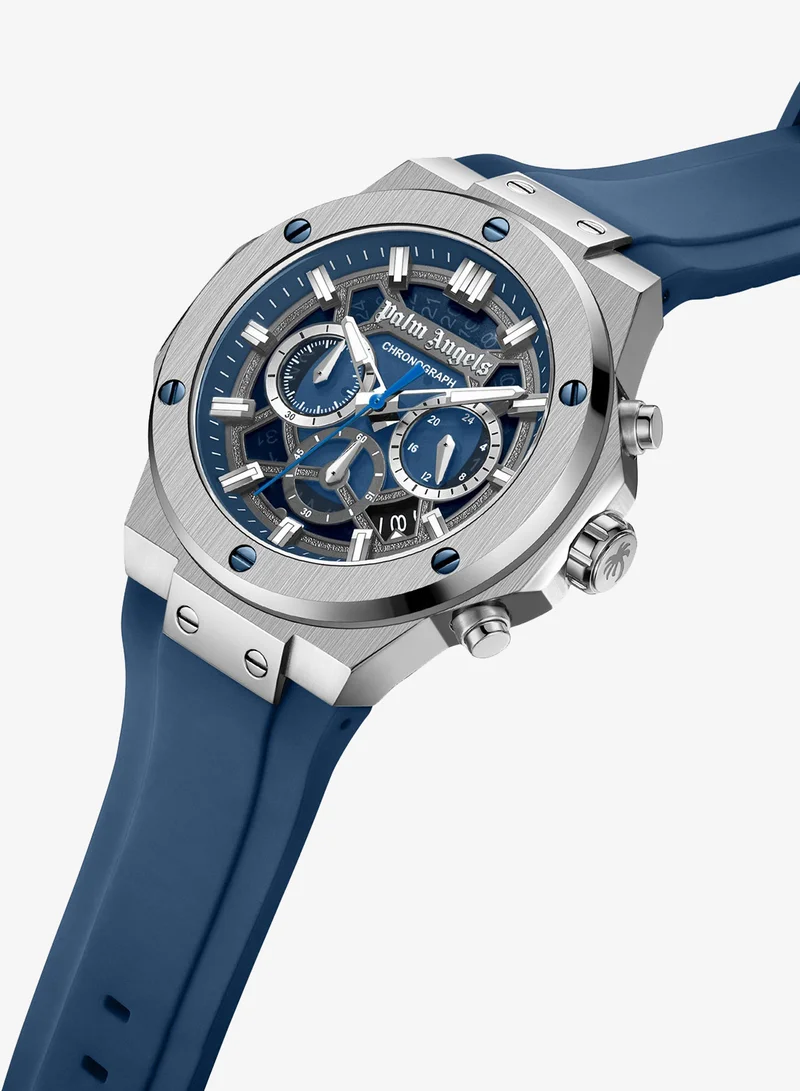 Palm Angels Fiero Blue Dial Blue Silicone Strap Chronograph Watch for Men, 44mm
