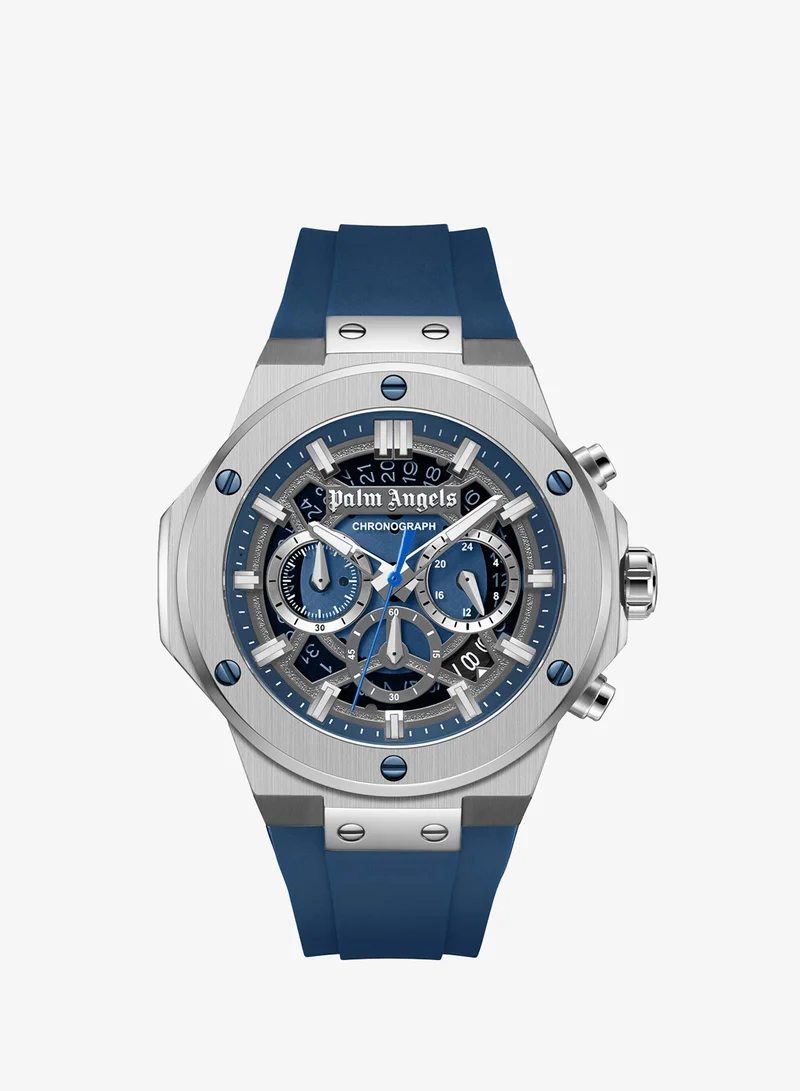 Palm Angels Fiero Blue Dial Blue Silicone Strap Chronograph Watch for Men, 44mm