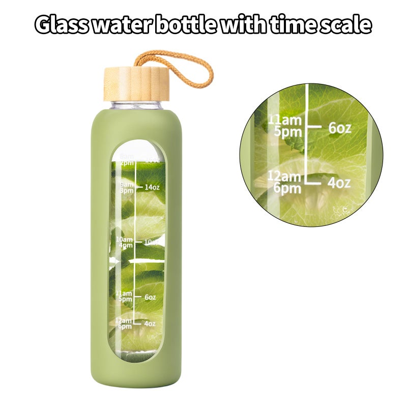 FrutPunch 18 OZ Glass Water Bottles, Water Bottle with Time Marker, Leakproof Glass Water Bottles with Silicone Sleeves, Suitable for Offices and Gyms. (Green) - Image 3