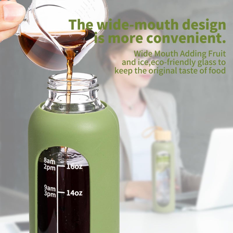 FrutPunch 18 OZ Glass Water Bottles, Water Bottle with Time Marker, Leakproof Glass Water Bottles with Silicone Sleeves, Suitable for Offices and Gyms. (Green) - Image 4