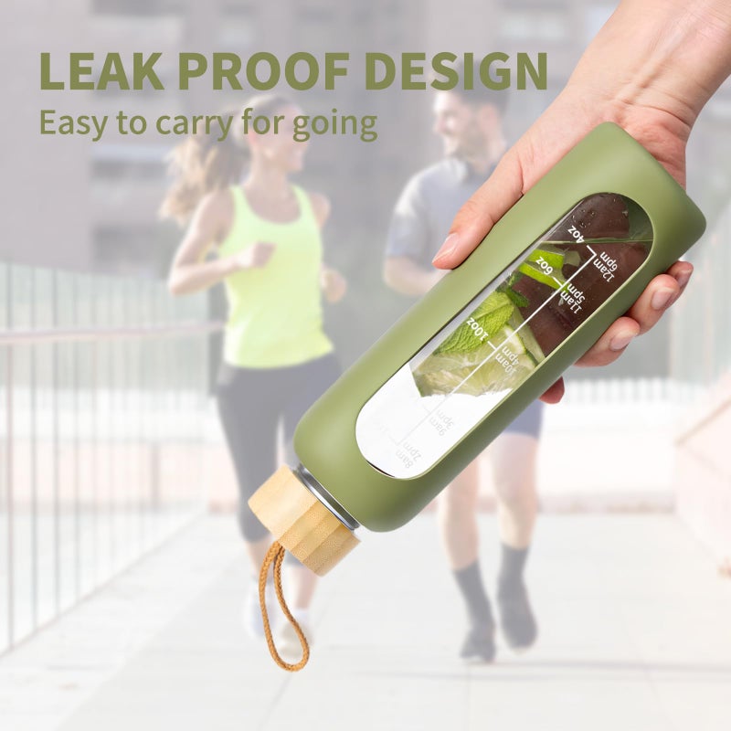 FrutPunch 18 OZ Glass Water Bottles, Water Bottle with Time Marker, Leakproof Glass Water Bottles with Silicone Sleeves, Suitable for Offices and Gyms. (Green) - Image 5