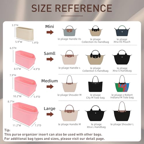 Doxo Longchamp Le Pliage Bag Organizer Insert Structured Purse Insert with Zippered PocketPink Large - Image 3