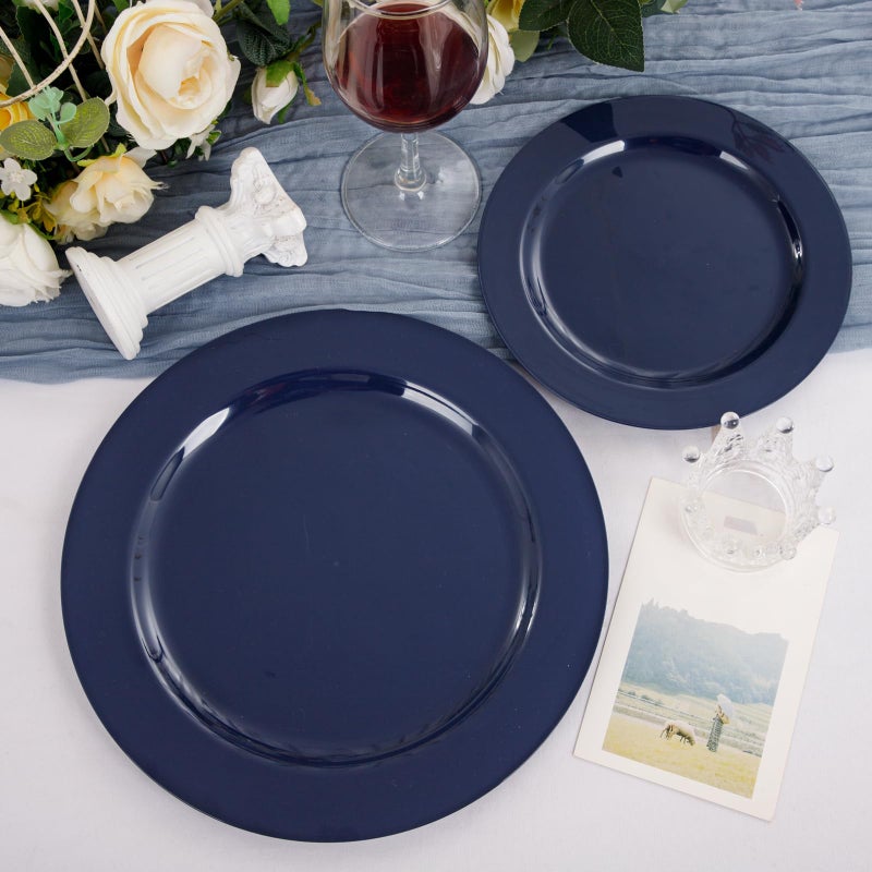 FLOWERCAT 100PCS Blue Plastic Plates - Heavy Duty Blue Disposable Plates for Possover Party/Wedding/Hanukkah - Include 50PCS 10.25inch Dinner and 50PCS 7.5inch Dessert/Salad Plates for 50 Guests - Image 4