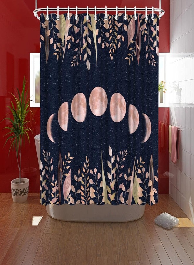 RnnJoile Moon Shower Curtain Witchy Space Moon Phase Curtains Magic Cottagecore Bathroom Decor Black and Blush Zodiac Fabric Curtains with Hooks 72"X72"Inches - Image 2