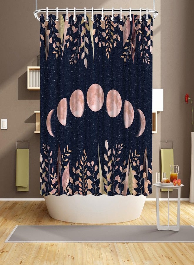 RnnJoile Moon Shower Curtain Witchy Space Moon Phase Curtains Magic Cottagecore Bathroom Decor Black and Blush Zodiac Fabric Curtains with Hooks 72"X72"Inches - Image 4