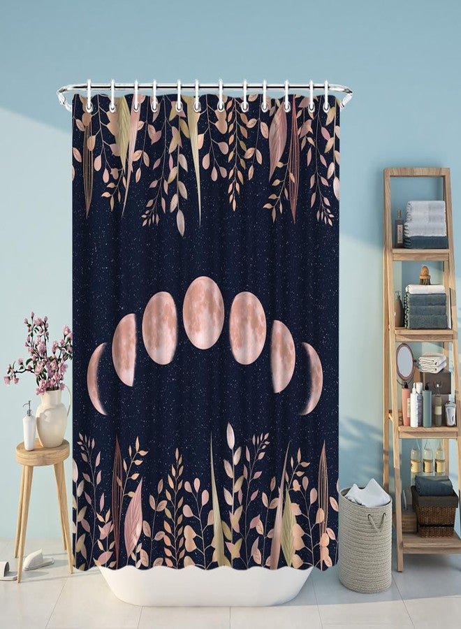 RnnJoile Moon Shower Curtain Witchy Space Moon Phase Curtains Magic Cottagecore Bathroom Decor Black and Blush Zodiac Fabric Curtains with Hooks 72"X72"Inches - Image 5