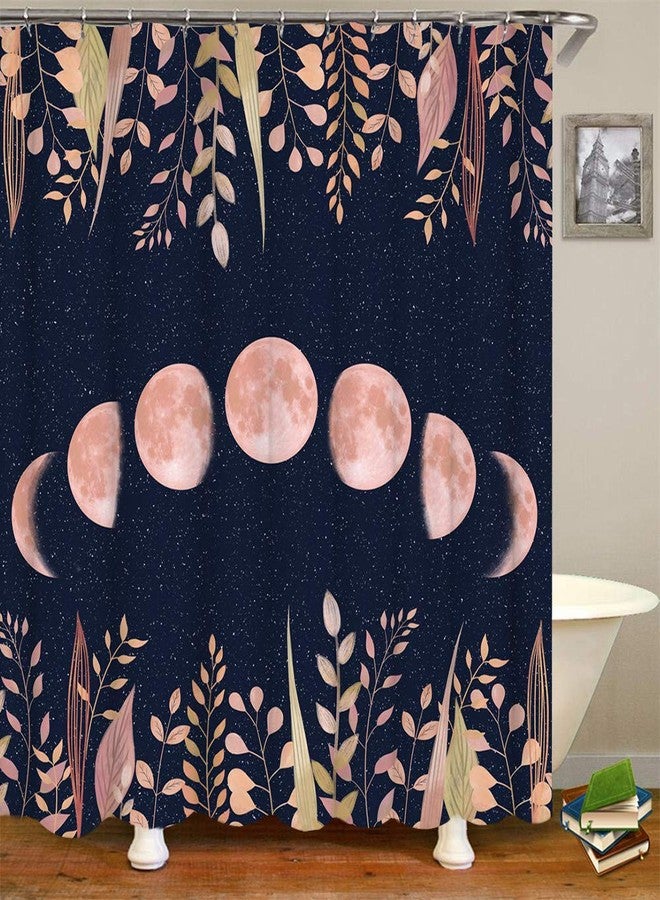 RnnJoile Moon Shower Curtain Witchy Space Moon Phase Curtains Magic Cottagecore Bathroom Decor Black and Blush Zodiac Fabric Curtains with Hooks 72"X72"Inches - Image 3