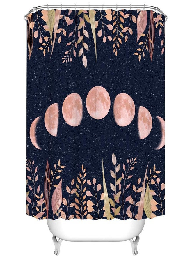 RnnJoile Moon Shower Curtain Witchy Space Moon Phase Curtains Magic Cottagecore Bathroom Decor Black and Blush Zodiac Fabric Curtains with Hooks 72"X72"Inches - Image 1