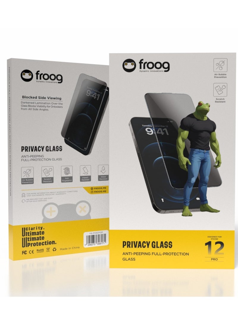 froog iPhone 12 Pro Privacy Screen Protector /Anti Fingerprint/ Water Resistant / Scratch Resistant / Tempered Glass Anti-Peeping /Blocked Side Viewing / Full Protection - Black - Image 3