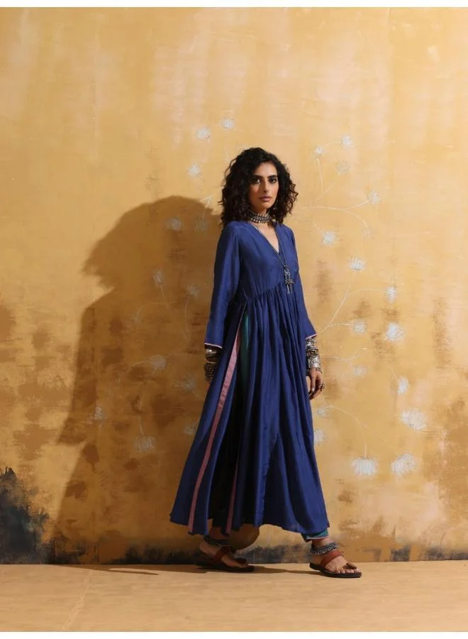 trueBrowns  trueBrowns Blue Muslin Silk Anarkali Kurta Pant Set for Women | Best Price UAE