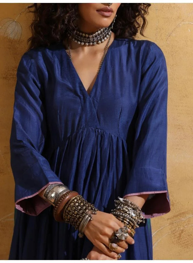 trueBrowns  trueBrowns Blue Muslin Silk Anarkali Kurta Pant Set for Women | Best Price UAE