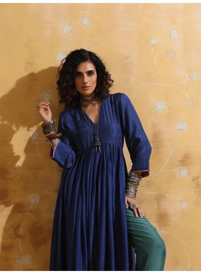 trueBrowns  trueBrowns Blue Muslin Silk Anarkali Kurta Pant Set for Women | Best Price UAE