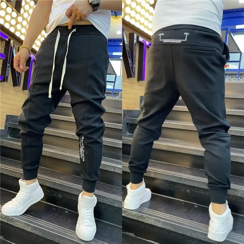 Mens Black Slim Fit Joggers Nine Points Drawstring Black  - Image 2