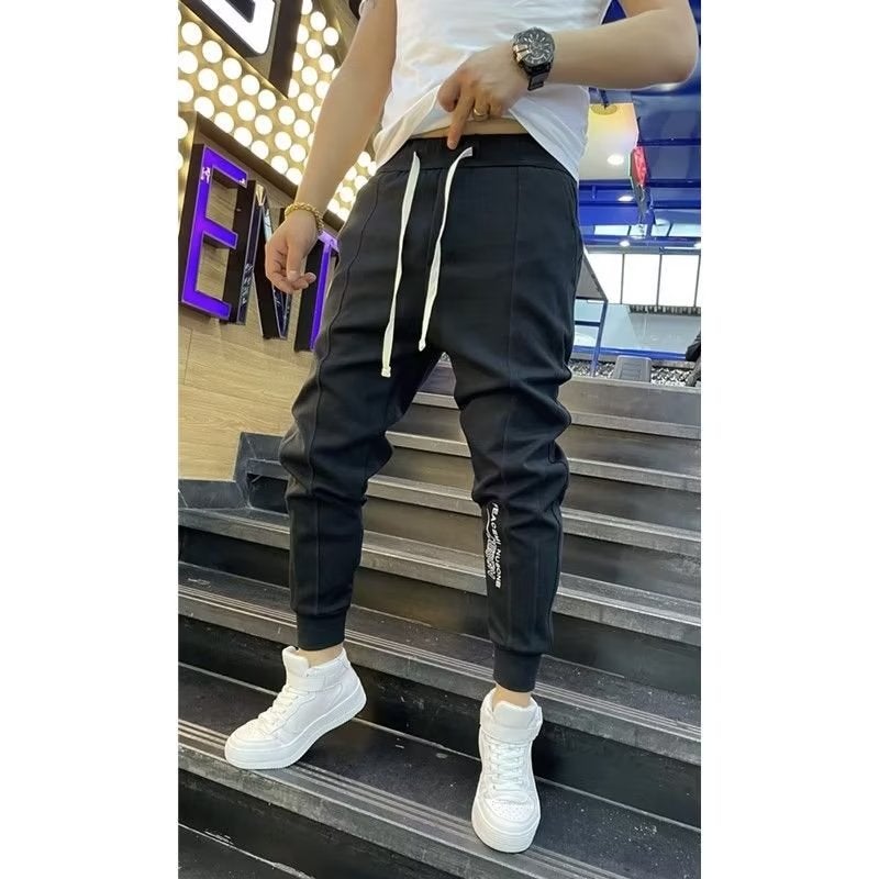 Mens Black Slim Fit Joggers Nine Points Drawstring Black  - Image 1