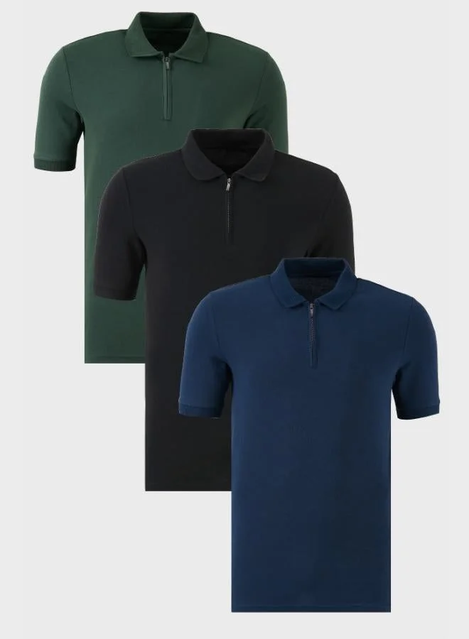 بوراتي تيشيرت بولو رجالي قطن بياقة بولو بسحاب نصفي عبوة من  قطع