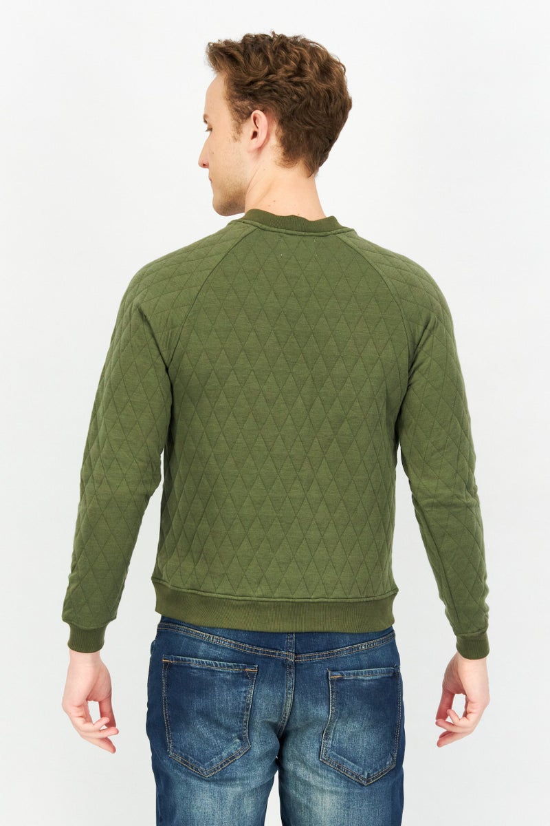 Sovereign Code Men Band Neck Diamond Pattern Sweater, Olive - Image 4