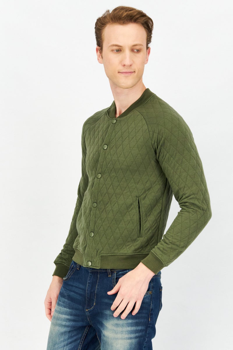 Sovereign Code Men Band Neck Diamond Pattern Sweater, Olive - Image 3