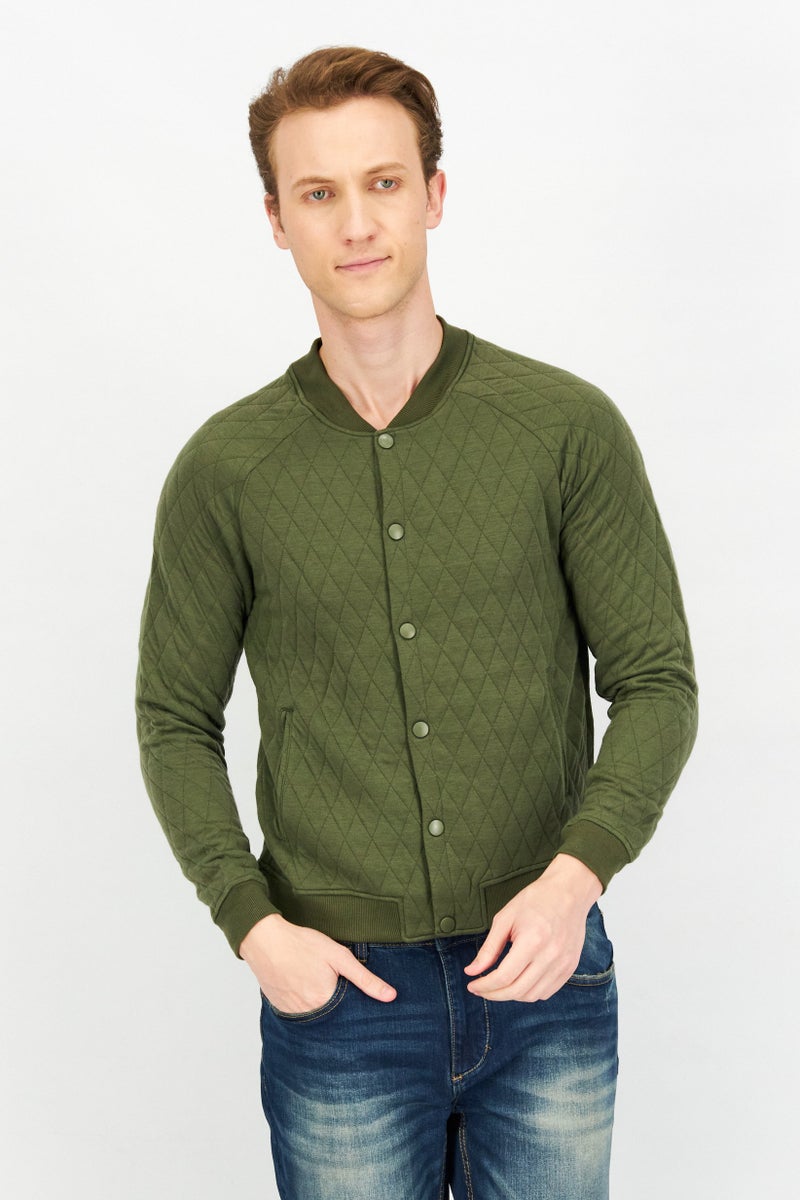 Sovereign Code Men Band Neck Diamond Pattern Sweater, Olive - Image 1