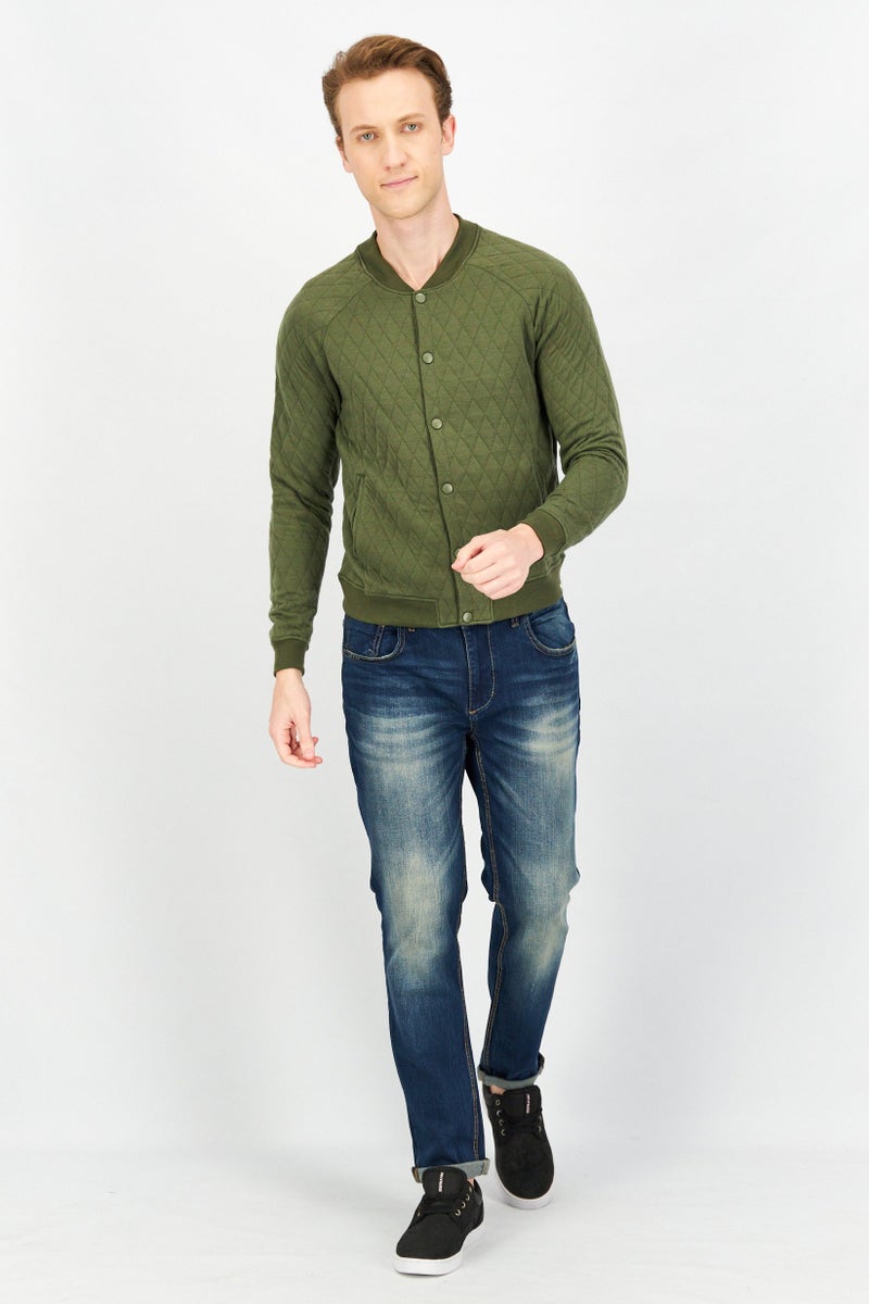 Sovereign Code Men Band Neck Diamond Pattern Sweater, Olive - Image 2