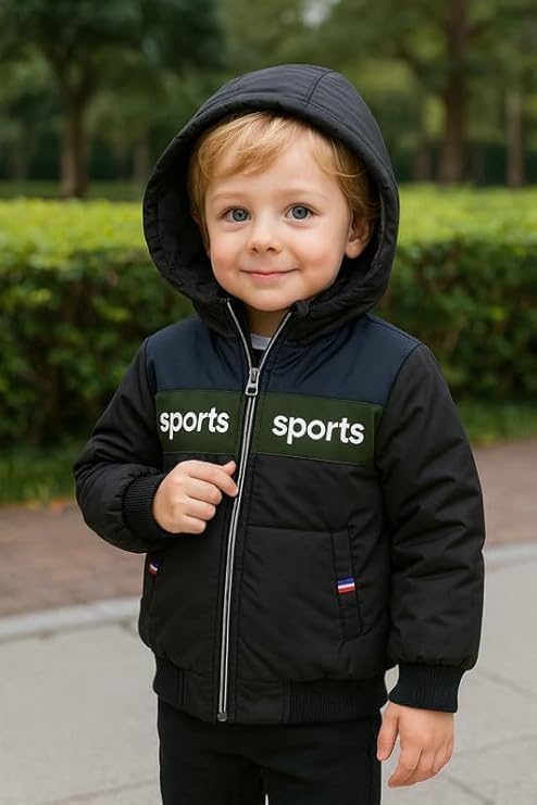 Krystle Boys Cold Weather Jacket with Hood | Kids Fleece Lined Winter Coat | Durable Zipper Outerwear (Black2,8-9 Years) (Cool Dezine) - Image 2