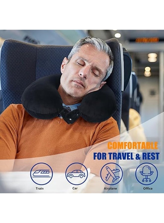 Reelyo Neck Pillow, Compact Portable Travel Pillow, U-Shaped Flannel Cover PP Cotton Filling, Lightweight Foldable Neck Support Cushion for Airplane Car Office Sleeping, Black - Image 3