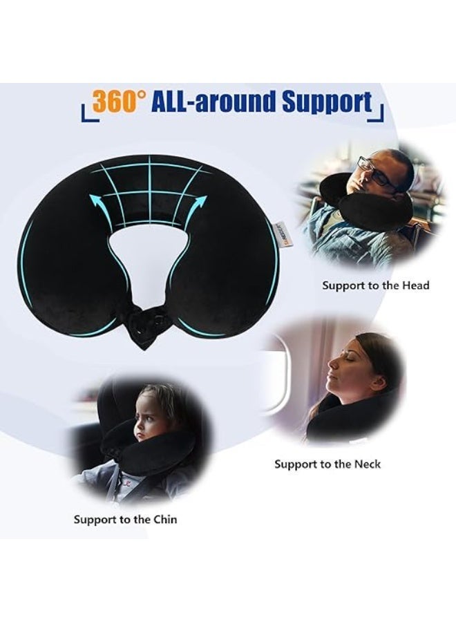 Reelyo Neck Pillow, Compact Portable Travel Pillow, U-Shaped Flannel Cover PP Cotton Filling, Lightweight Foldable Neck Support Cushion for Airplane Car Office Sleeping, Black - Image 2