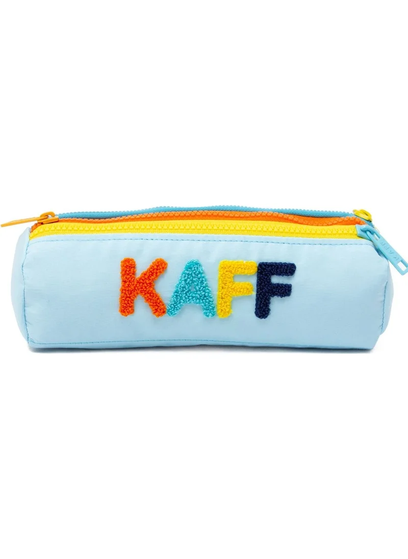 Kaff 01109 Ice Blue Three Compartment Colorful Zipper Waterproof Bondit Fabric Plush Printed Pencil Case Pencil Holder