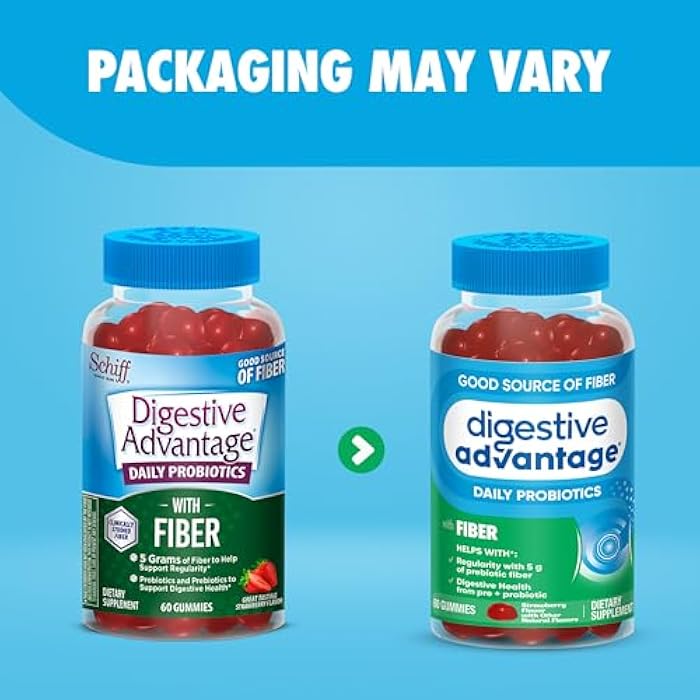 Digestive Advantage Prebiotic Fiber Gummies + Probiotics for Gut Health, 5g Prebiotic Fiber Plus 1 Billion CFU Probiotic, Supports Digestive Health & Regularity, (60ct Bottle) Strawberry Flavor* - Image 5