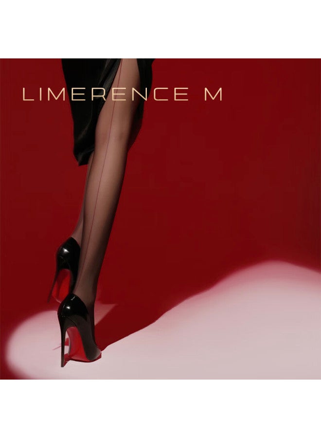 Limerence M Back Vertical Line Stockings Ultra-thin Thigh-high Stockings, Silky Pantyhose, Black Silk With Red Thread, One Size Fits All - Image 5