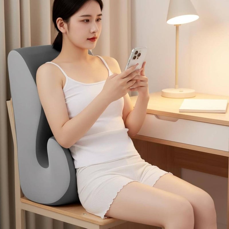 Qianly Contoured Memory Foam Pillow Breathable Bed Lounging Pillow Adjustable Headrest Face Down Support Cushion for Students, Blue Gray - Image 2