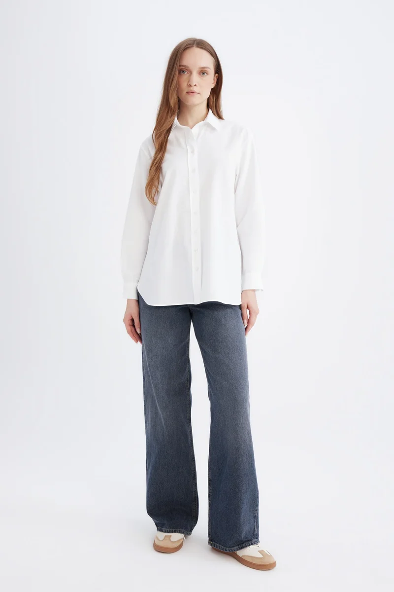 Defacto Relax Fit Poplin Long Sleeve White Shirt Tunic