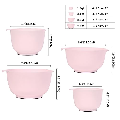 BoxedHome Nesting Plastic Mixing Bowl Set, 4 Piece Mixing Bowl Set with Pour Spouts, Size 1.7, 2.5, 3.5 and 4.5qt, for Prepping, Mixing, Baking, Cooking(2023 New Version, Pink) - Image 4