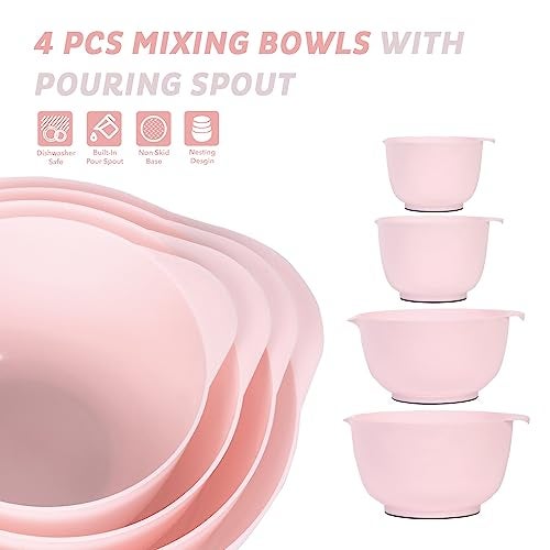 BoxedHome Nesting Plastic Mixing Bowl Set, 4 Piece Mixing Bowl Set with Pour Spouts, Size 1.7, 2.5, 3.5 and 4.5qt, for Prepping, Mixing, Baking, Cooking(2023 New Version, Pink) - Image 2