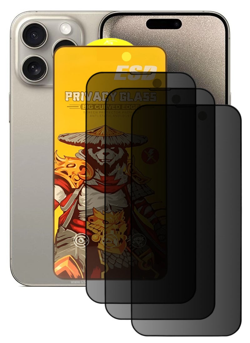 ESD 3 Pieces Tempered Dustproof Privacy Glass Screen Protector Compatible For iPhone 15 Pro - Image 1