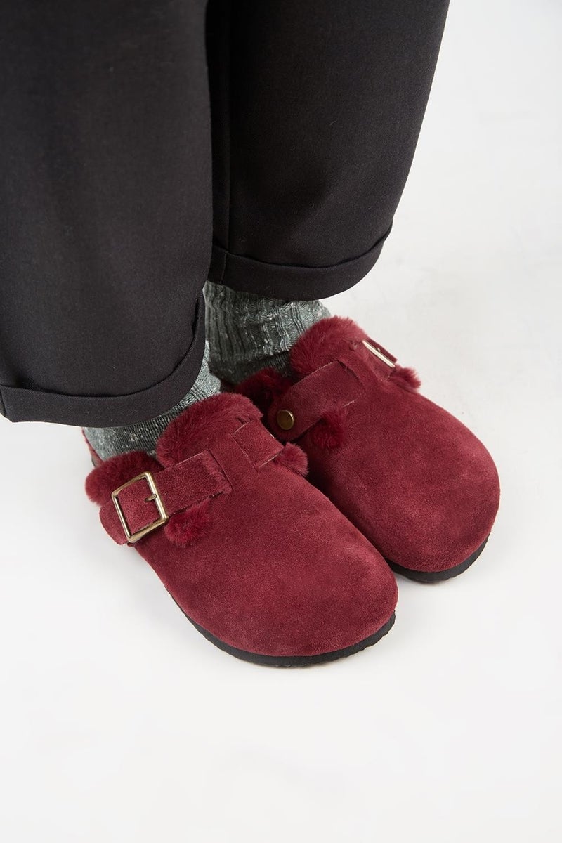 Manijero (Zeta 2 Fur) Women's Leather Belt Buckled Sabo Claret Red Slippers  - Image 3